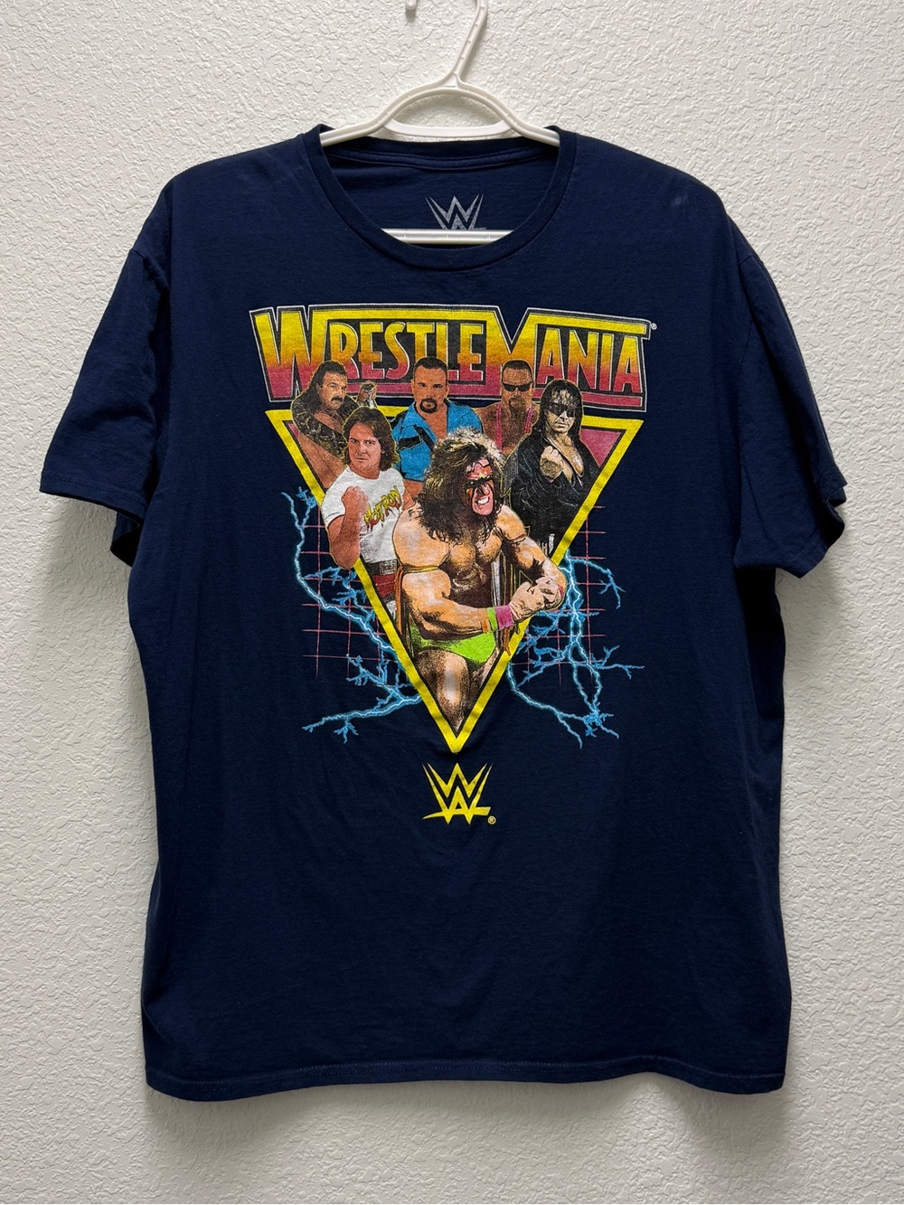 Men’s XL Ultimate Warrior Navy Blue WWE Wrestlemania Champions Graphic T-Shirt